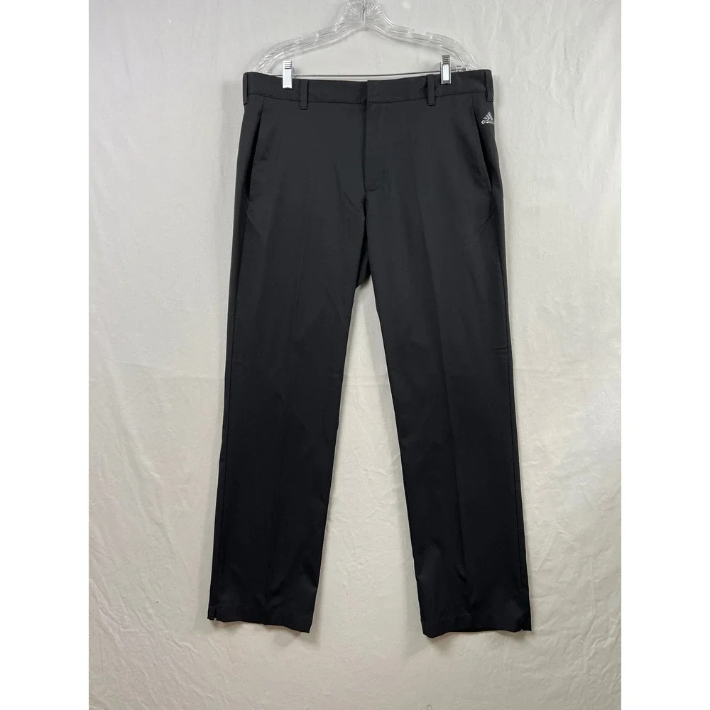 Adidas Golf Pants Mens 36x32* Black Performance Flat Front Straight Leg Trousers